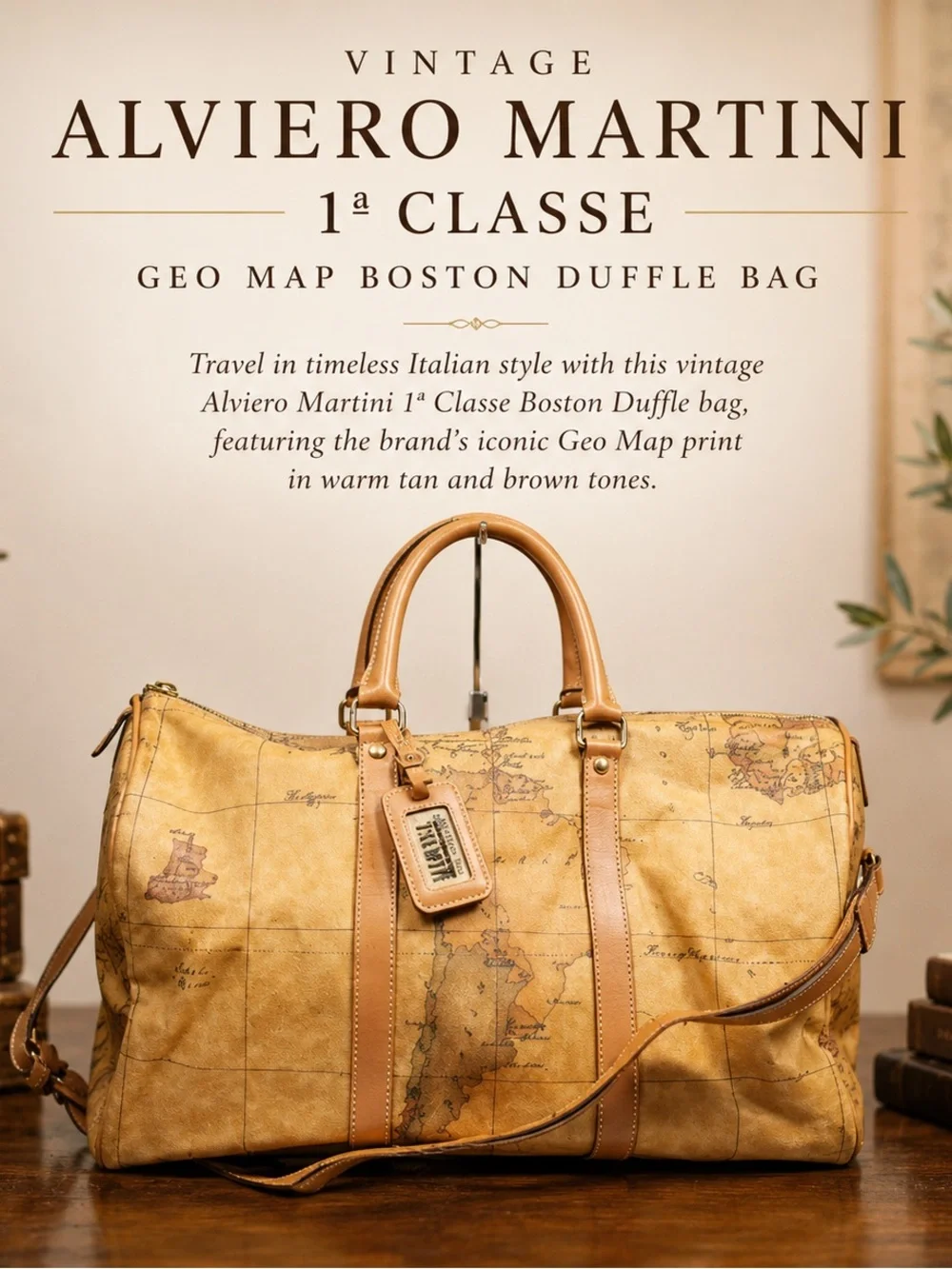 Vintage Alviero Martini 1ª Classe Geo Map Boston Duffle Bag